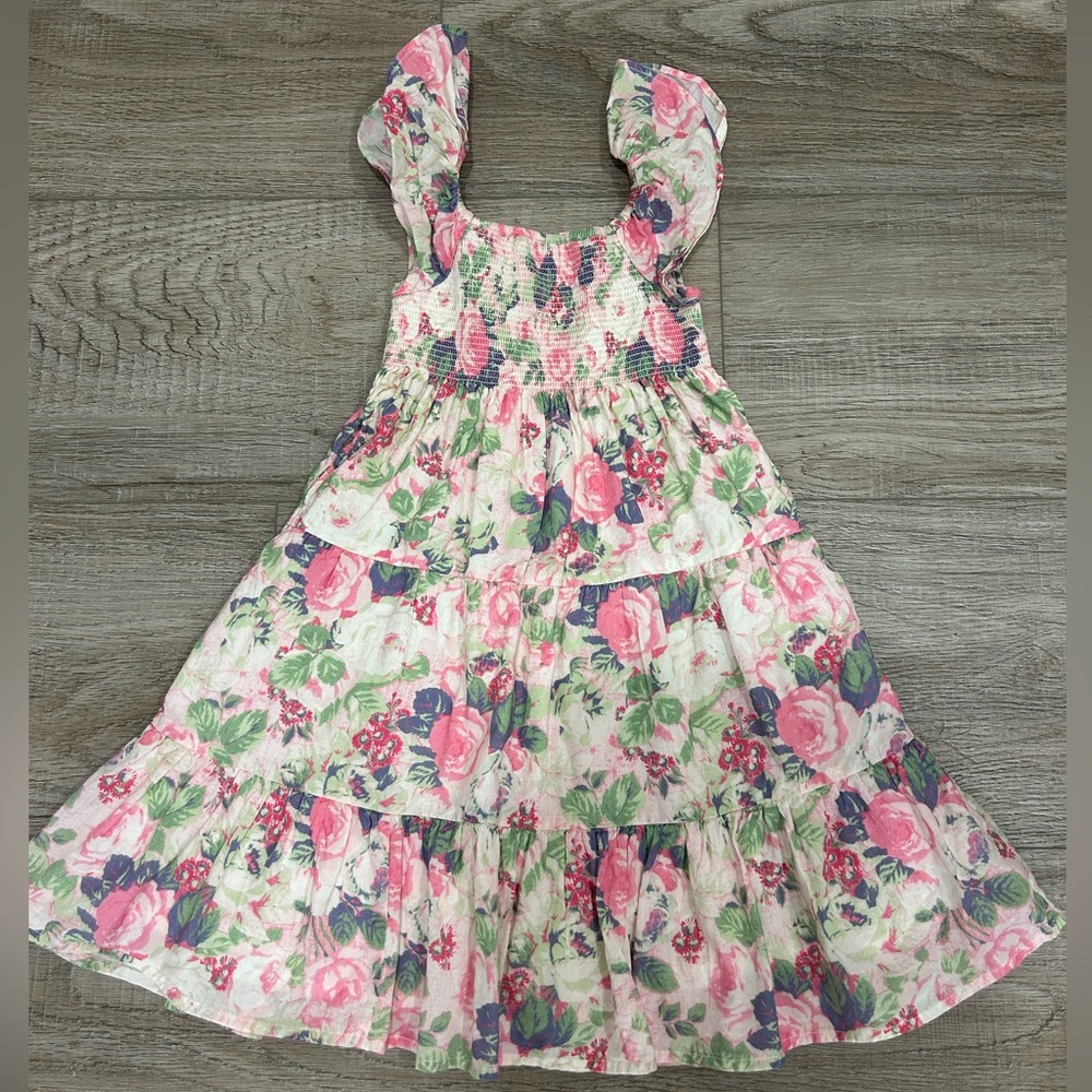 LoveShackFancy Floral Kids Dress - Pink and Green 3-4 years